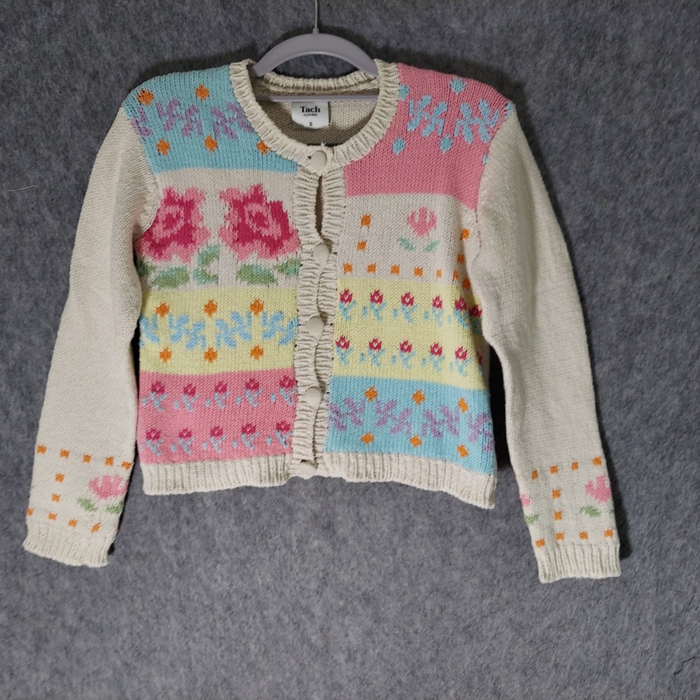 Anthropologie Tach Clothing Cardigan Floral Intarsia Prisca Hand Knit Patchwork